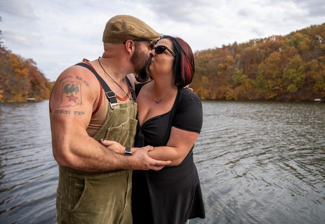 Peyton and Breezy Peyton with The Reverend Peyton’s Big Damn Band, at home in rural Brown County, Ind., Thursday, Oct. 26, 2023. A few weeks ago, the couple got into an altercation with a motorist in Aurora, Colo., that resulted in injuries to Breezy.