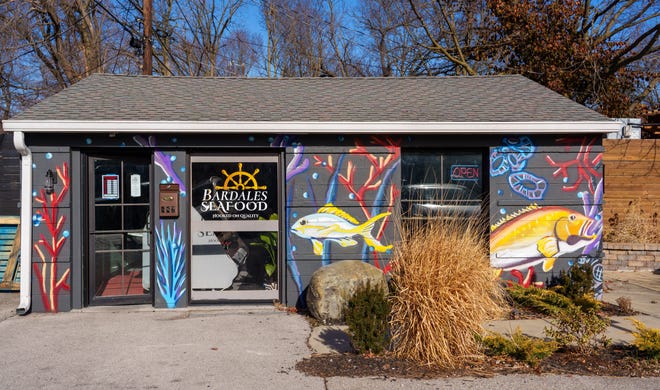 A look at the colorful exterior Wednesday, Dec. 20, 2023, of Bardales Seafood Market & Wholesale in Broad Ripple.