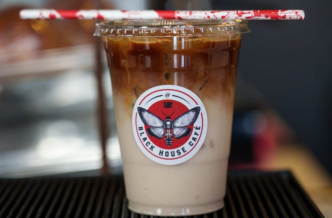 A look at a Never Sleep Again drink Thursday, Jan. 11, 2024, at Black House Cafe in Fountain Square. The iced drink contains almond-milk horchata and espresso mix.