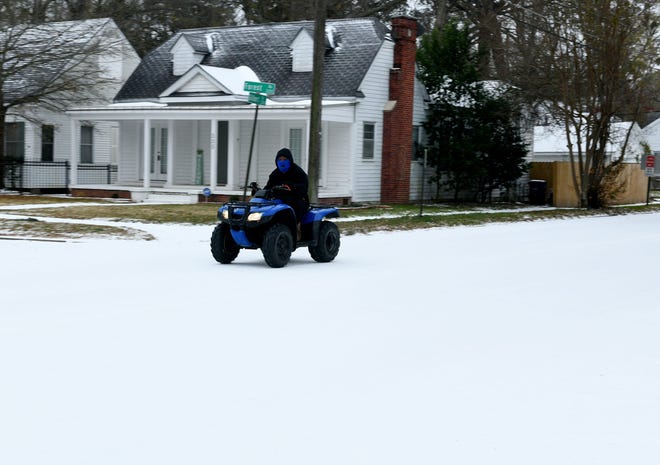 South Highland in Shreveport covered in snow and ice Monday afternoon, January 15, 2024.