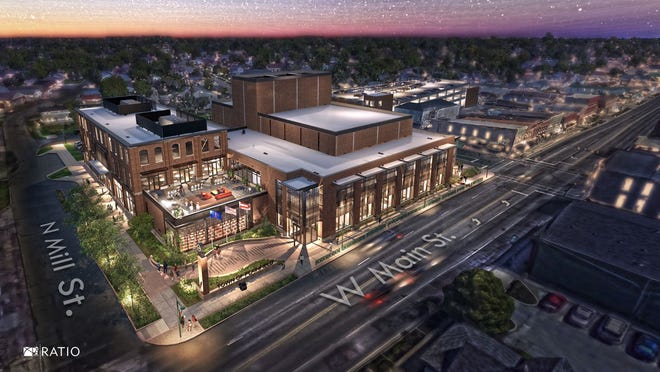 A rendering of Hendricks Live!, Plainfield's new performing arts center.